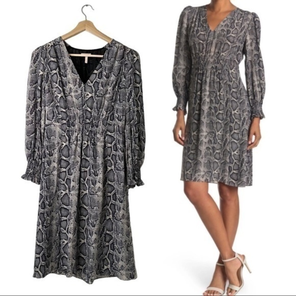 ✅ Rebecca Taylor Dress Mini in Grey Silk Snake Print